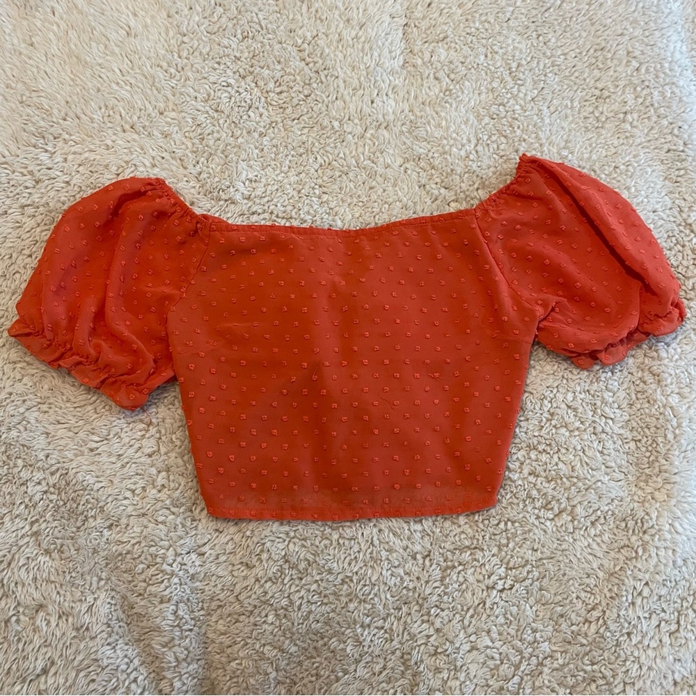 Orange Back Self-Tie Crop Blouse